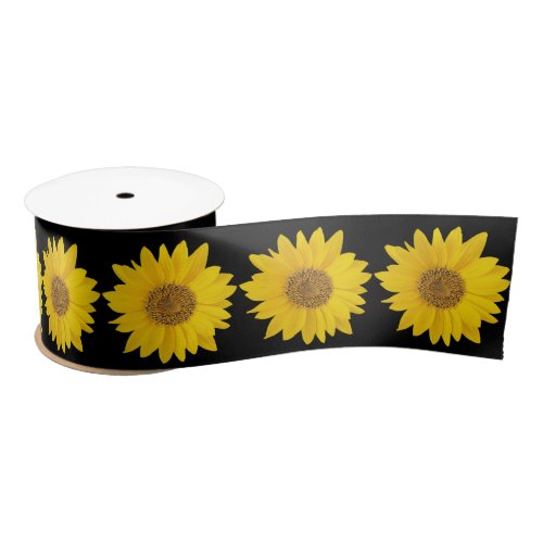 Yellow and Black Sunflower Pattern Satin Ribbon