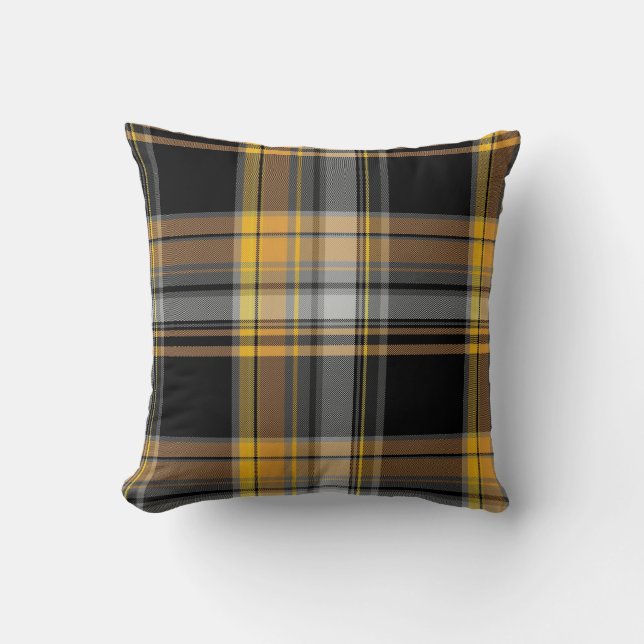 Yellow and Black Tartan Plaid Design Throw Pillow (Front)