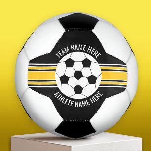 Yellow and Black Team Colors Custom Name Soccer Ball
