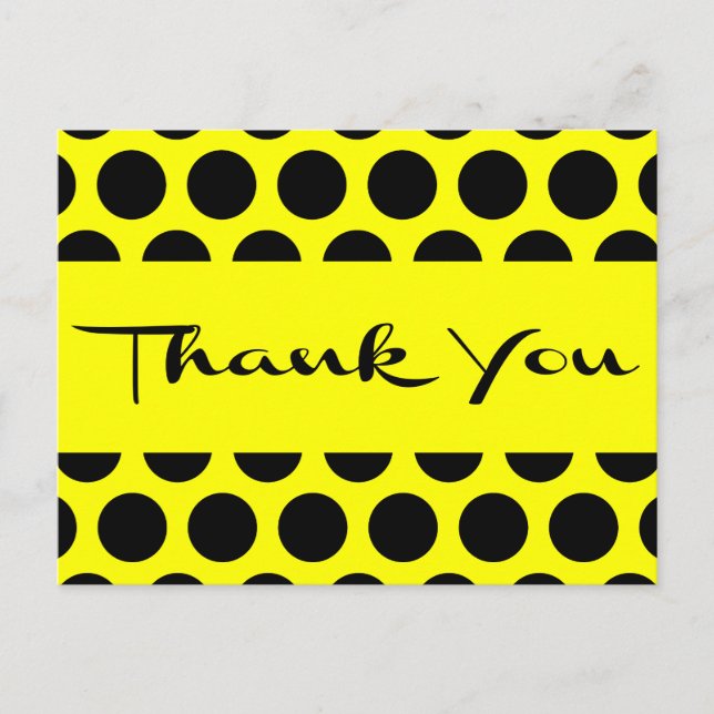Yellow And Black Thank You Polka Dots Postcard (Front)