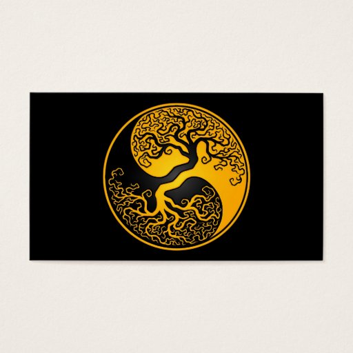 Customizable Yellow and Black Tree of Life Yin Yang Business Cards