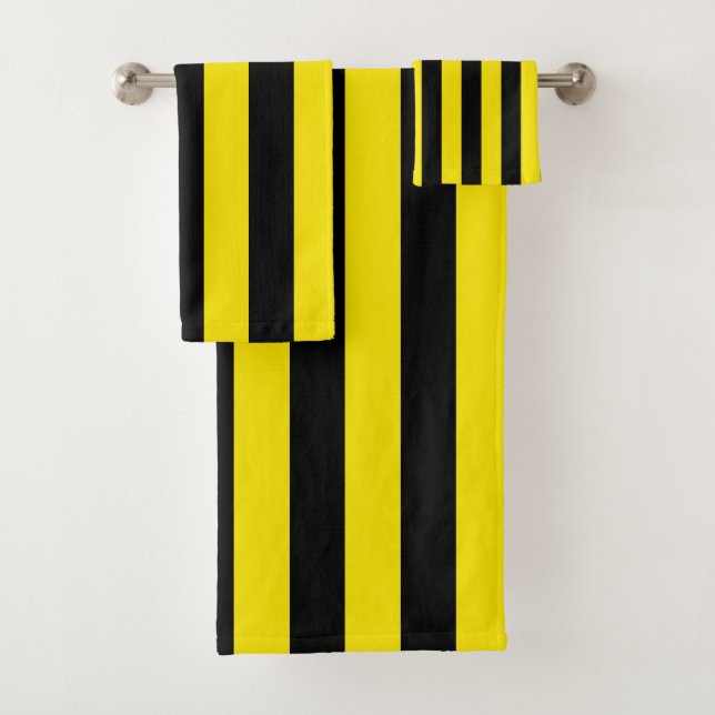 Yellow and Black Vertical Stripes Bath Towel Set (Insitu)