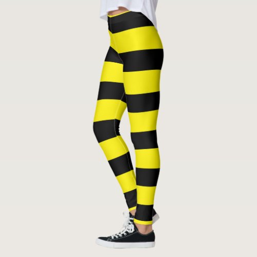 Yellow and black vertical stripes patterned leggings