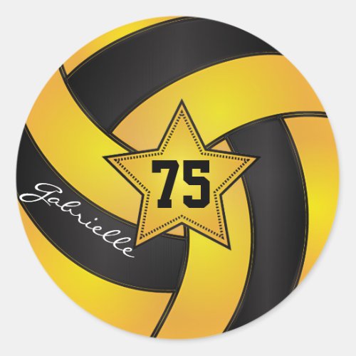 Yellow and Black Volleyball  DIY Name  Number Classic Round Sticker