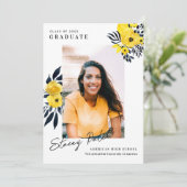 Yellow and Black Watercolor Floral Graduation Invitation (Standing Front)