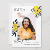 Yellow and Black Watercolor Floral Graduation Invitation (Front)
