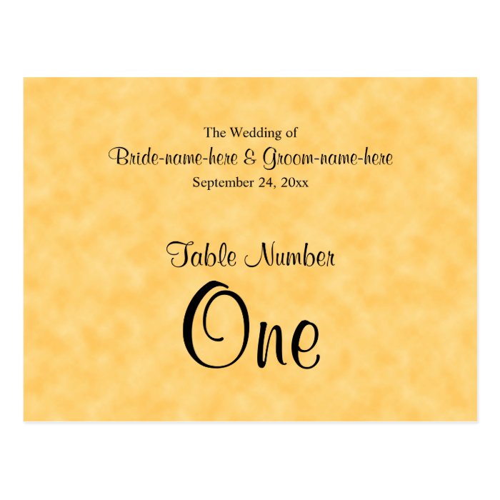 Yellow and Black Wedding Table Number. Postcards