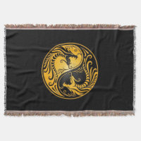 Yellow and Black Yin Yang Dragons Throw Blanket