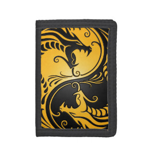 Yellow and Black Yin Yang Dragons Tri-fold Wallet