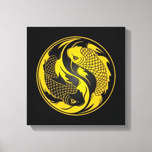 Yellow and Black Yin Yang Koi Fish Canvas Print