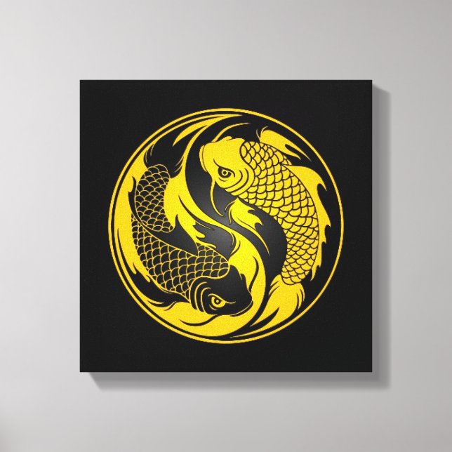Yellow and Black Yin Yang Koi Fish Canvas Print (Front)
