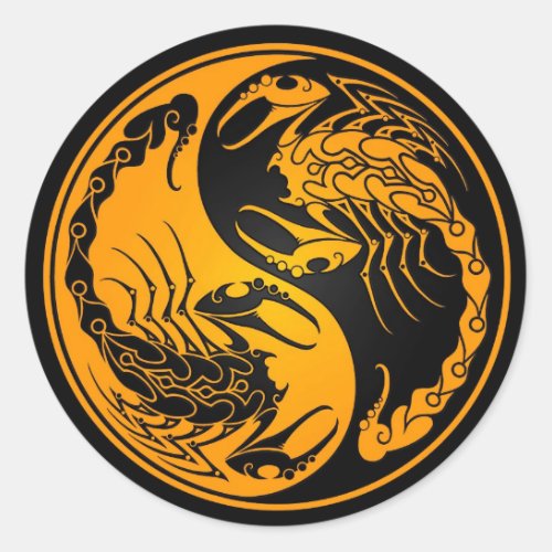 Yellow and Black Yin Yang Scorpions Classic Round Sticker