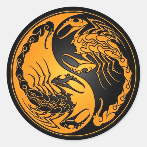 Yellow and Black Yin Yang Scorpions Classic Round Sticker