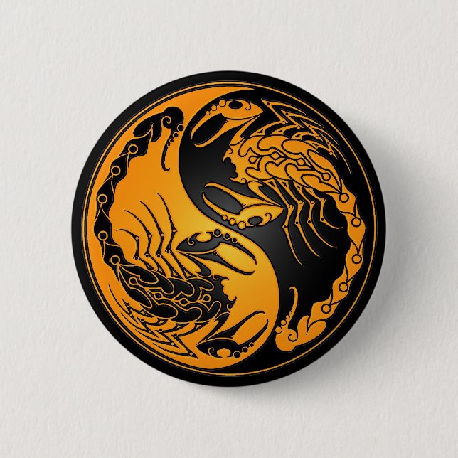 Yellow and Black Yin Yang Scorpions Pinback Button (Front)
