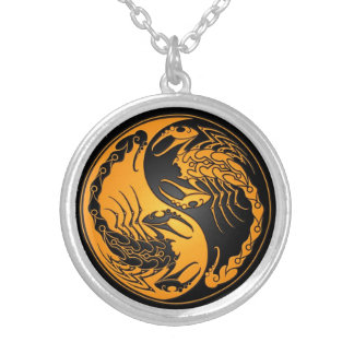 Yellow and Black Yin Yang Scorpions Silver Plated Necklace
