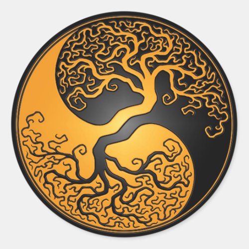 Yellow and Black Yin Yang Tree Classic Round Sticker