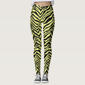 Yellow and Black Zebra Animal Pattern Leggings