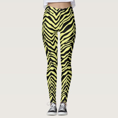 Yellow and Black Zebra Animal Pattern Leggings