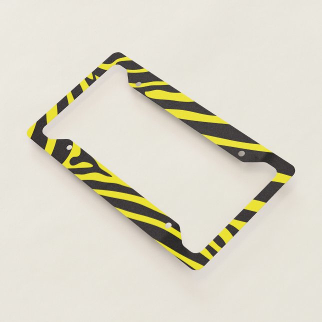 Yellow and Black Zebra Stripes License Plate Frame (3/4)
