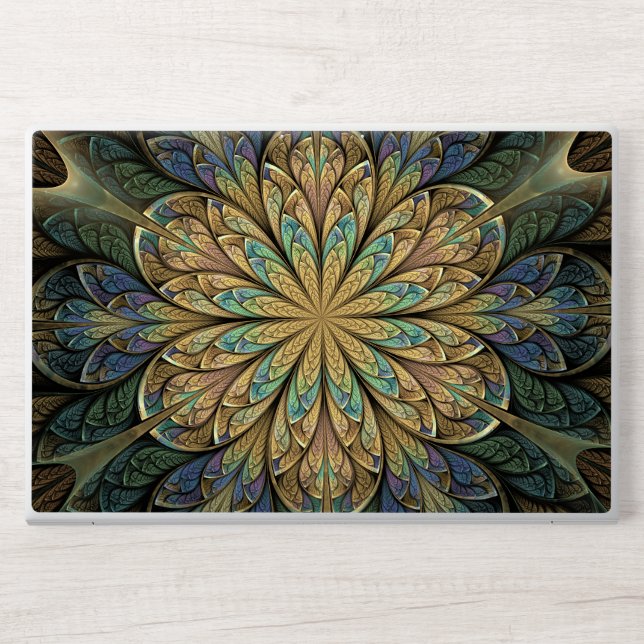 Yellow and Blue Abstract Floral Stained Glass HP Laptop Skin (Front)