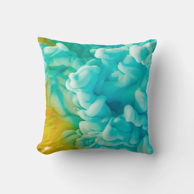 Yellow and blue abstract paint splash backgroundab throw pillow (Front)