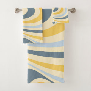 Yellow and blue abstract swirl design bath towel set