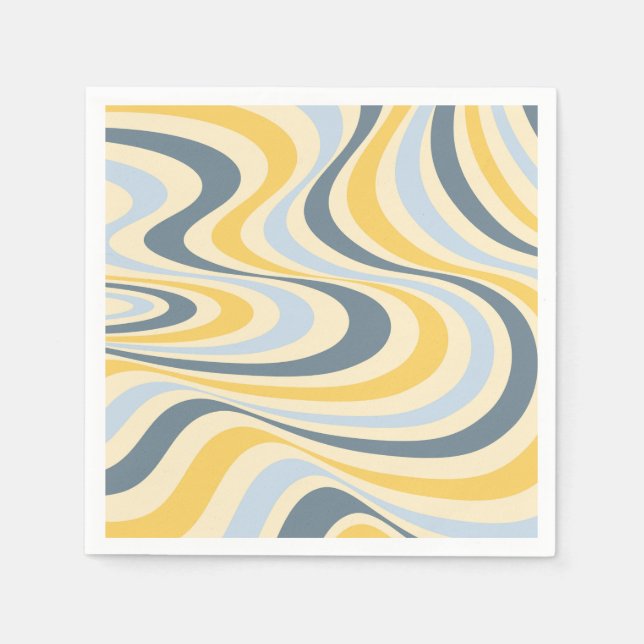 Yellow and blue abstract swirl design napkins (Front)