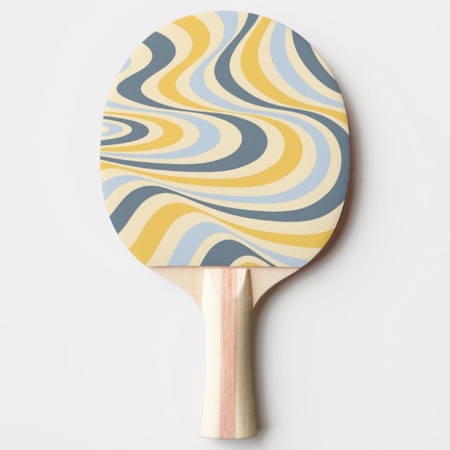 Yellow and blue abstract swirl design ping pong paddle (Front)
