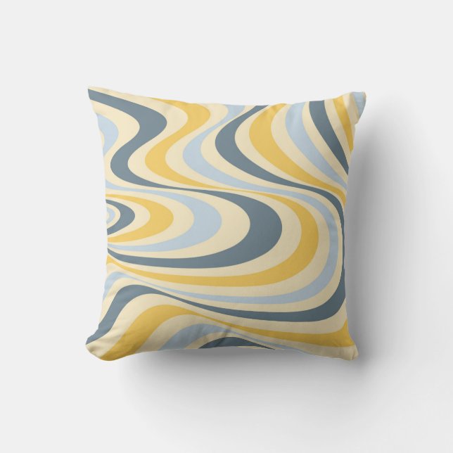 Yellow and blue abstract swirl design throw pillow (Front)