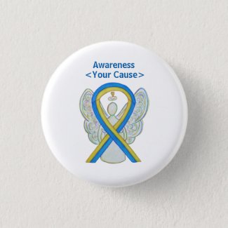 Yellow and Blue Awareness Ribbon Angel Pin Button