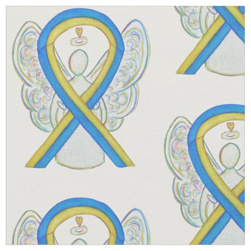 Yellow and Blue Awareness Ribbon Custom Material Fabric