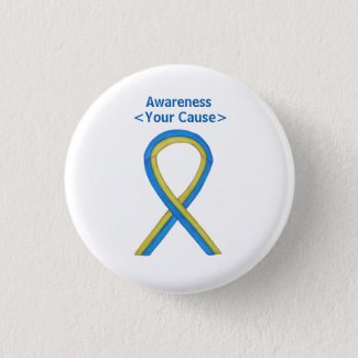 Yellow and Blue Awareness Ribbon Custom Pin Button