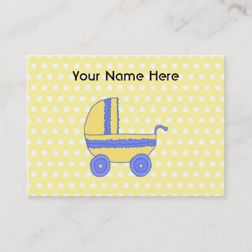Customizable Yellow and Blue Baby Stroller. Business Card