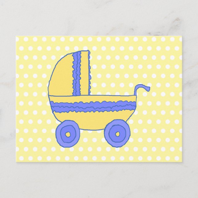 Yellow and Blue Baby Stroller. Postcard (Front)