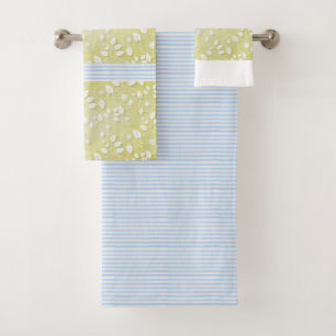 Yellow and blue bath towel set.