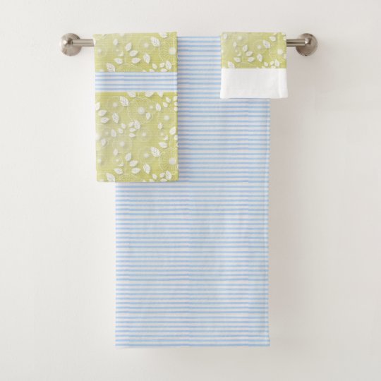 Yellow and blue bath towel set.