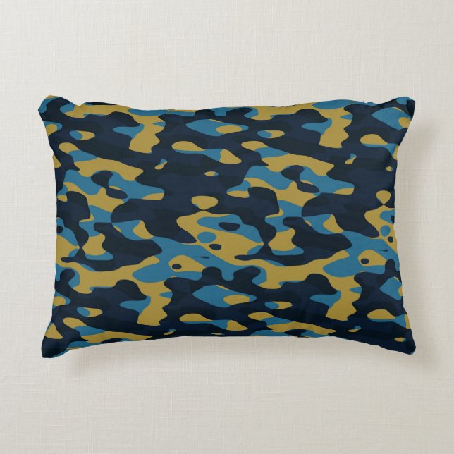 yellow and blue camo abstract accent pillow (Front)