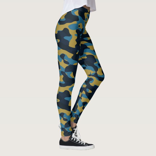 yellow and blue camo abstract leggings (Right)
