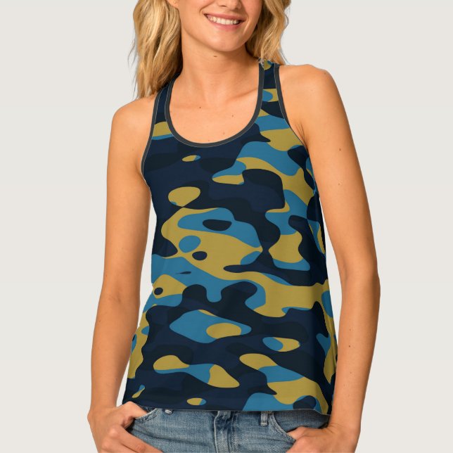 yellow and blue camo abstract tank top (Front)