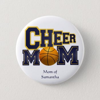 Yellow And Blue Cheerleader Mom Button by Lilleaf at Zazzle