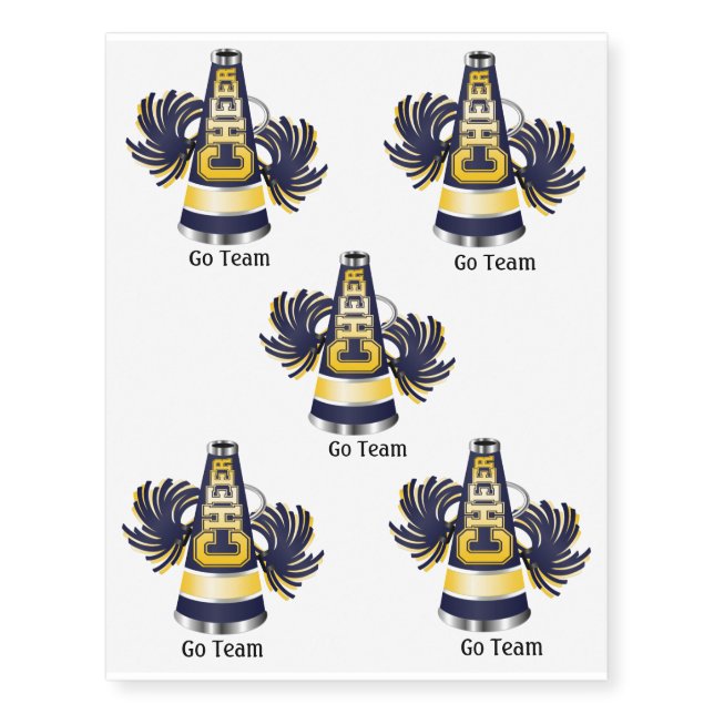 Yellow and Blue Cheerleader Temporary Tattoo (Front)