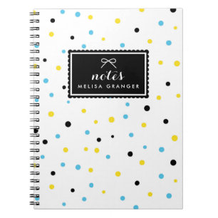 Yellow and Blue Confetti Dots Pattern Customizable Notebook
