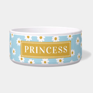 Yellow and Blue Daisies Custom Pet Name Bowl