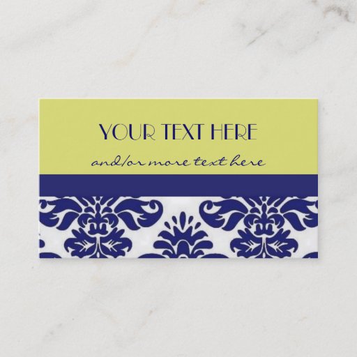 Customizable Yellow and Blue Damask Business Card
