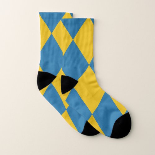 Yellow and blue diamond pattern socks