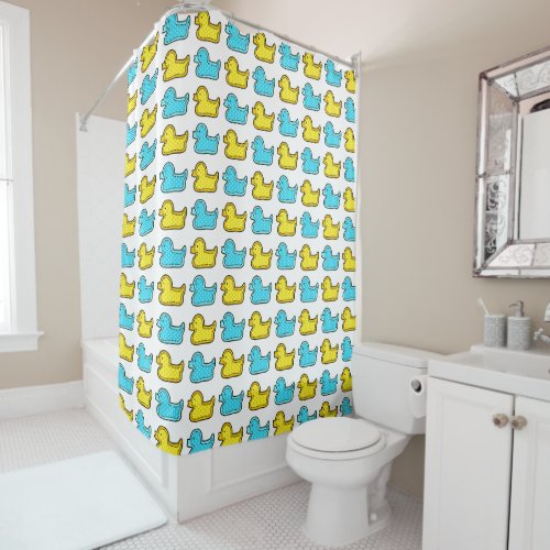 Yellow and Blue Duck Pattern Shower Curtain