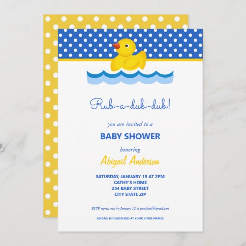 Yellow and Blue Duck Polka Dots Baby Shower Invita Invitation