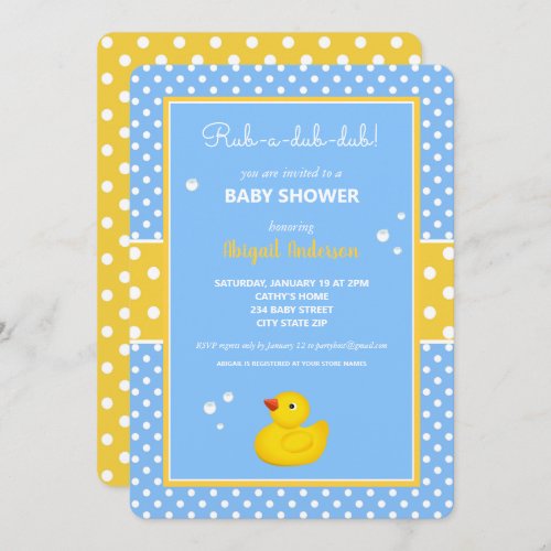 Yellow and Blue Duck Polka Dots Baby Shower Invita Invitation