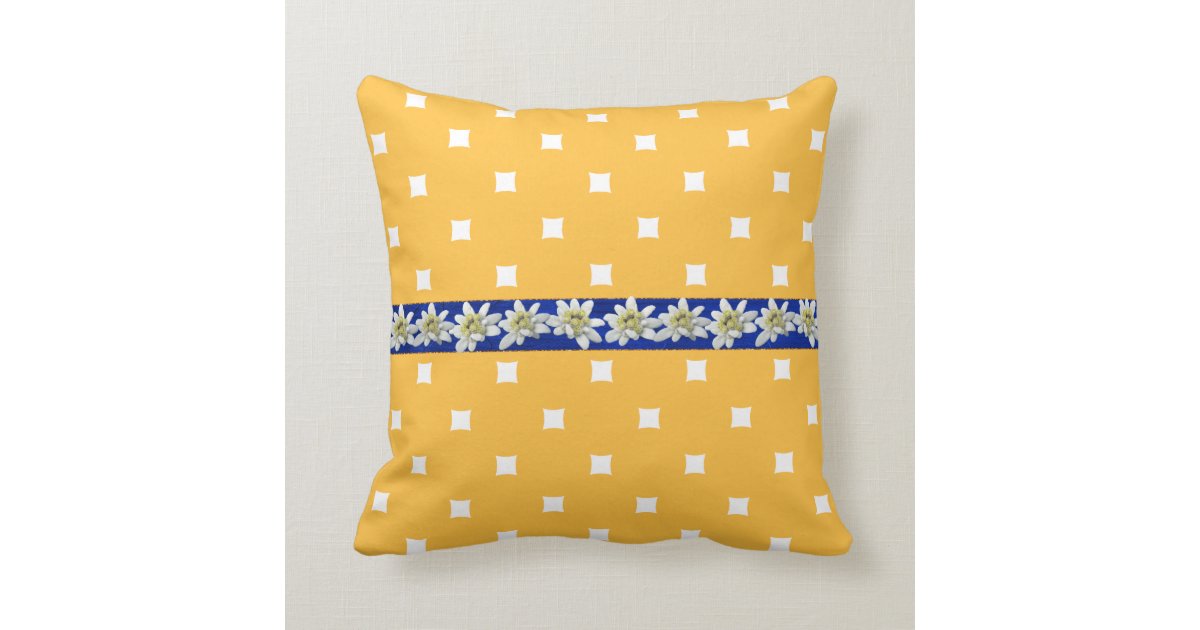 Yellow and Blue Edelweiss Accent Pillow