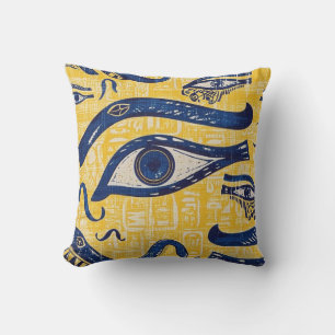 Yellow and Blue Egyptian Pattern - Eye of Horus Throw Pillow